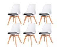 PEZ ROJO Lot de 6 Chaises Scandinaves, Chaises Salle à Manger, Chaise Cuisine, Salon, Chaise Blanche et Noire Design Ergonomique, Pieds Bois de Hêtre Massif