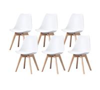 PEZ ROJO Lot de 6 Chaises Scandinaves, Chaises Salle à Manger, Chaise Cuisine, Salon, Chaises Blanches Design Ergonomique, Pieds Bois de Hêtre Massif