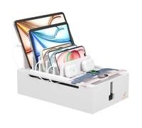 Pezin & Hulin Station de charge en bambou, organiseur d'appareils électroniques pour plusieurs appareils tels que téléphone portable, tablette, montre et plus encore, blanc, sans chargeur USB ni