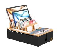 Pezin & Hulin Station de charge en bambou, organiseur d'appareils électroniques pour plusieurs appareils tels que téléphone portable, tablette, montre et plus encore, naturel + noir, (pas de chargeur