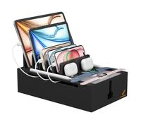 Pezin & Hulin Station de charge en bambou, organiseur d'appareils électroniques pour plusieurs appareils tels que téléphone portable, tablette, montre et plus encore, noir, sans chargeur USB ni câbles