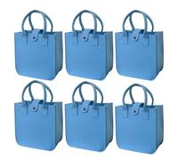 PEZPEOR Lot de 6 petits sacs cadeaux en feutre bleu avec anse, sacs en feutre, sacs à provisions, petit panier à provisions, sacs de transport pliables, 23 x 23 x 12 cm