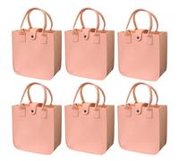 PEZPEOR Lot de 6 petits sacs cadeaux en feutre rose clair avec anse, sacs en feutre, sacs à provisions, petit panier à provisions, sacs de transport pliables, 23 x 23 x 12 cm