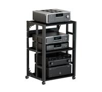 PFDHK Meuble De Rangement Multimédia 3 Niveaux, Meuble Multimédia Audiovisuel Mobile, Étagères Réglables, for Salon, Studio D'enregistrement, Charge 150 Kg(Black)