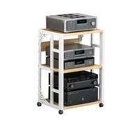 PFDHK Meuble De Rangement Multimédia 3 Niveaux, Meuble Multimédia Audiovisuel Mobile, Étagères Réglables, for Salon, Studio D'enregistrement, Charge 150 Kg(White)
