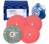PFERD 42098002 SET de disques en fibre de verre COMBICLICK grain céramique Ø125mm CO-COOL 36, 60, 80, 120 avec plateau de support
