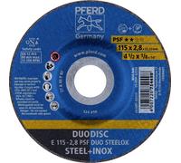 PFERD 62011620 E 115-2,8 PSF DUO STEELOX Disque à ébarber à moyeu déporté Diamètre 115 mm Ø de perçage 22.23 mm acier inoxydable