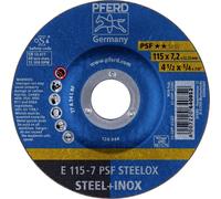 PFERD 62011640 E 115-7 PSF STEELOX Disque à ébarber à moyeu déporté Diamètre 115 mm Ø de perçage 22.23 mm acier inoxydable, acier