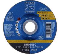 PFERD 62012620 E 125-2,8 PSF DUO STEELOX Disque à ébarber à moyeu déporté Diamètre 125 mm Ø de perçage 22.23 mm acier inoxydable