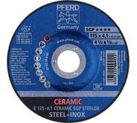 PFERD 62100125 E 125-4,1 CERAMIC SGP STEELOX Disque à ébarber à moyeu déporté Diamètre 125 mm Ø de perçage 22.23 mm acier