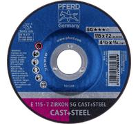 PFERD 62211747 E 115-7 ZIRKON SG CAST+STEEL Disque à ébarber à moyeu déporté Diamètre 115 mm Ø de perçage 22.23 mm Fonte grise/ à