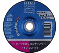 PFERD 62217628 E 180-7 ZIRKON SG CAST+STEEL Disque à ébarber à moyeu déporté Diamètre 180 mm Ø de perçage 22.23 mm Fonte grise/ à
