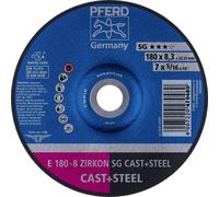 PFERD 62217837 E 180-8 ZIRKON SG CAST+STEEL Disque à ébarber à moyeu déporté Diamètre 180 mm Ø de perçage 22.23 mm Fonte grise/ à