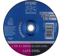 PFERD 62218310 E 230-4,1 ZIRKON SG CAST+STEEL Disque à ébarber à moyeu déporté Diamètre 230 mm Ø de perçage 22.23 mm Fonte grise/