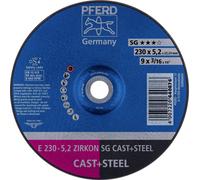 PFERD 62223527 E 230-5,2 ZIRKON SG CAST+STEEL Disque à ébarber à moyeu déporté Diamètre 230 mm Ø de perçage 22.23 mm Fonte grise/