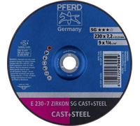 PFERD 62223628 E 230-7 ZIRKON SG CAST+STEEL Disque à ébarber à moyeu déporté Diamètre 230 mm Ø de perçage 22.23 mm Fonte grise/ à