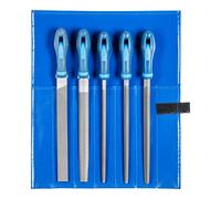 PFERD Assortiment de limes d’atelier en étui PVC enroulable, 5 limes, taille croisée H1, 250 mm, 11800541 - pour l’enlèvement grossier de matière et le dégrossissage