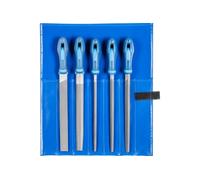 PFERD Assortiment d’atelier en étui PVC enroulable, 5 limes, taille croisée H2, 250 mm - pour travaux universels de dégrossissage et d’usinage de finition, Bleu/Gris, 250 mm