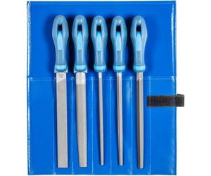 PFERD Assortiment de limes d’atelier en étui PVC enroulable, 5 limes, taille croisée H3, 200 mm, 11800533 - pour les travaux et l’usinage de finition
