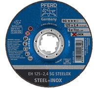 PFERD Lot de 25 disques à tronçonner, 125 x 2,4 mm, coudés, X-LOCK (22,23 mm), SG STEELOX, 61340125 - Pour un changement d'outil rapide et confortable, largeur 2,4 mm