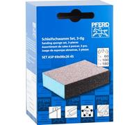 PFERD Lot de 3 éponges abrasives à 4 côtés, 7,3 x 10,2 cm, Grain 60/80/180, oxyde d'aluminium, Multi-Grains pour ponçage Polyvalent (Partie 46403)