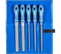 PFERD Assortiment de limes d’atelier en étui PVC enroulable, 5 limes, taille croisée H3, 200 mm, 11800533 - pour les travaux et l’usinage de finition