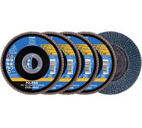 PFERD Lot de 4 disques à lamelles - 4 disques à lamelles POLIFOR 125 x 22,23 mm - Coniques Z40, Z60, Z80, Z120 - Ligne universelle PSF STEELOX - 69198300 - Pour acier et acier inoxydable (INOX)