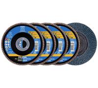 PFERD Lot de 4 disques à lamelles - 4 disques à lamelles POLIFOR 125 x 22,23 mm - Coniques Z40, Z60, Z80, Z120 - Ligne universelle PSF STEELOX - 69198300 - Pour acier et acier inoxydable (INOX)