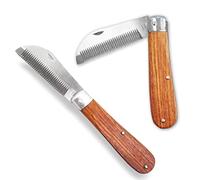 Pferdelinis Couteau à étirer pour Chevaux Couteau à étirer la crinière Longueur 18 cm Peigne à crinière avec Manche en Bois, Pliable, Acier Inoxydable (Manche en Bois)