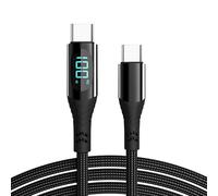 Pffiocix Câble de charge double de type C 100 W avec affichage numérique | Limite de capacité de 100 W, affichage numérique en temps réel, deux connecteurs de type C, coque de cordon tressé
