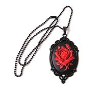 Pffiocix Collier avec pendentif en métal avec camée rose rouge gothique dans un cadre épines - Collier rétro avec pendentif en forme de rose - Bijou gothique punk - Cadeau victorien, taille unique