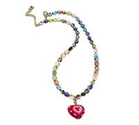 Pffiocix Collier de perles émaillées colorées - Bijoux de plage rouge - Pour femme et fille