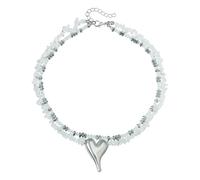 Pffiocix Collier élégant réglable en pierre naturelle multicolore avec pendentif en forme de cœur et chaîne de clavicule en alliage léger