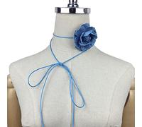 Pffiocix Collier ras du cou en tissu avec roses artificielles - Accessoires pour femme et fille - Bleu, taille unique, Comme décrit, Comme décrit.