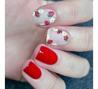 Pffiocix Lot de 24 faux ongles carrés courts à presser avec motifs floraux fraises en acrylique