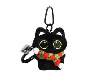 Pffiocix Porte-clés en peluche chat noir adorable animal porte-monnaie accessoire unique pendentif à suspendre pour femme, Écharpe rouge et verte, 9.5 7.5