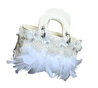 Pffiocix Sac à bandoulière en dentelle à plumes avec sangle de chaîne réglable - Décoration florale - Intérieur spacieux pour le rangement quotidien des essentiels - Sac à bandoulière tendance en