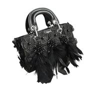 Pffiocix Sac à bandoulière en dentelle à plumes avec sangle de chaîne réglable - Décoration florale - Intérieur spacieux pour le rangement quotidien des essentiels - Sac à bandoulière tendance en