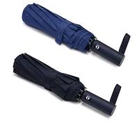 PFFY Lot de 2 parapluies de voyage coupe-vent, ouverture et fermeture automatiques, pliables, petits sacs à dos compacts, parapluies de voyage essentiels pour la pluie, Noir et bleu., Compacte