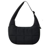PFHFRJZLQ Sac à main bouffant en forme de demi-lune avec sangle réglable - Élégant sac à bandoulière en nylon matelassé pour femme - Pour les voyages, le travail et les loisirs, Noir
