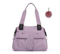 PFHHUDCV Large Capacity Waterproof Multi Pocket Shoulder Bag,Women resistant Nylon Handbag,Ladies Multi Fashion Crossbody with Zipper (light purple,37 * 27 * 13 cm)