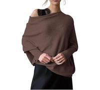 PFHHUDCV Womens Batwing Oversized Sweaters,Assymetrical Off The Shoulder Boat Neck Wrap Tunic Tops,Fall Knit Slouchy Sweaters
