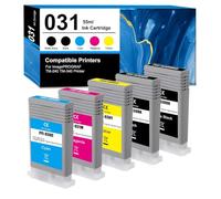 PFI-030 PFI-031 Cartouches d'encre pour Encre Canon PFI-030MBK PFI-030BK PFI-030C PFI-031M PFI-030Y Compatible pour Canon ImagePrograf TM-240 TM-340(Noir Mat, Noir, Cyan, Magenta, Jaune)