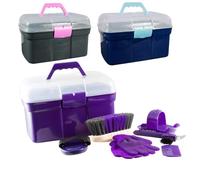 PFIFF 100576 Boîte de pansage avec contenu, boîte de nettoyage pour enfants, 6 pièces, pour le toilettage des chevaux, violet