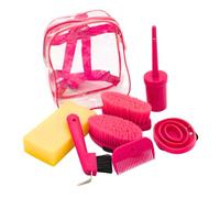 PFIFF 103105 Sac à Dos de Nettoyage, Sac à Dos Transparent, kit de Nettoyage pour Enfants, kit de Nettoyage 7 pièces, Rose