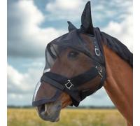 PFIFF 103125 Big Eye Masque Anti-Mouches avec Protection UV, Protection nasale Amovible, Anti-Insectes, Respirant, Noir Poney