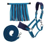 PFIFF Sunny 103103 Lot de 3 licols, tricotés et Franges à Mouches, Ajustables, Bleu Clair, Poney