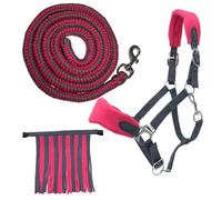 PFIFF Sunny 103103 Lot de 3 licols, tricotés et Franges à Mouches, Personnalisables, Gris et Rose, Poney