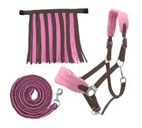 PFIFF Sunny 103103 Lot de 3 licols, tricotés et Franges à Mouches, Personnalisables, Marron/Rose, Complet