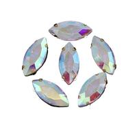 PFIOEUL Housses D'accoudoirs Navette œil de Cheval à Coudre, Strass dorés, Griffes marquises, for travaux d'aiguille, Bijoux, Robes de mariée, Sacs, Garnitures(Clear AB,13x27mm 9pcs)
